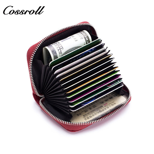 Organ zipper men's cowhide rfid anti-theft brush magnetic leather women's card holder