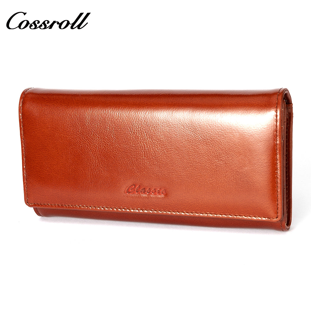 New leather women's long purse zipper wallet Large capacity waxed cowhide coin purse card bag factory custom