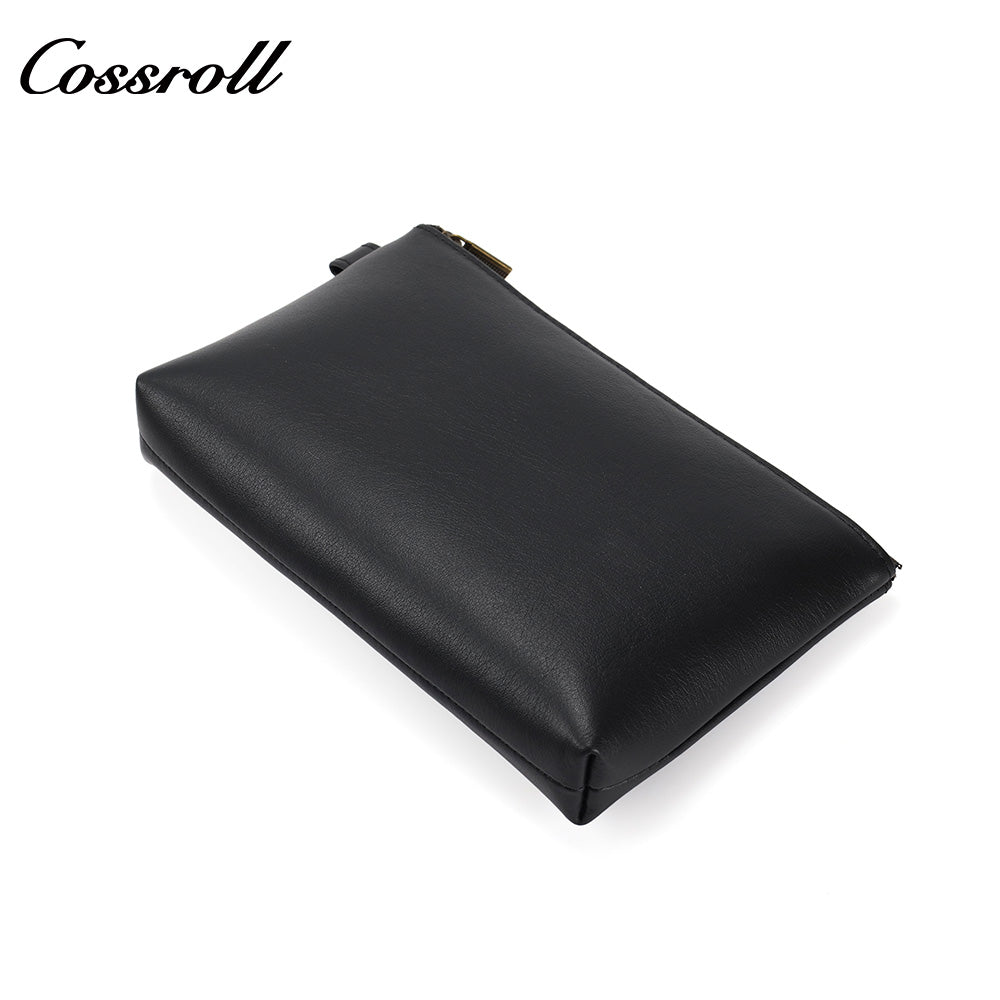 Genuine Leather Zipper Clutch, Minimalist Cowhide Pouch for Phone, Coins & Small Items