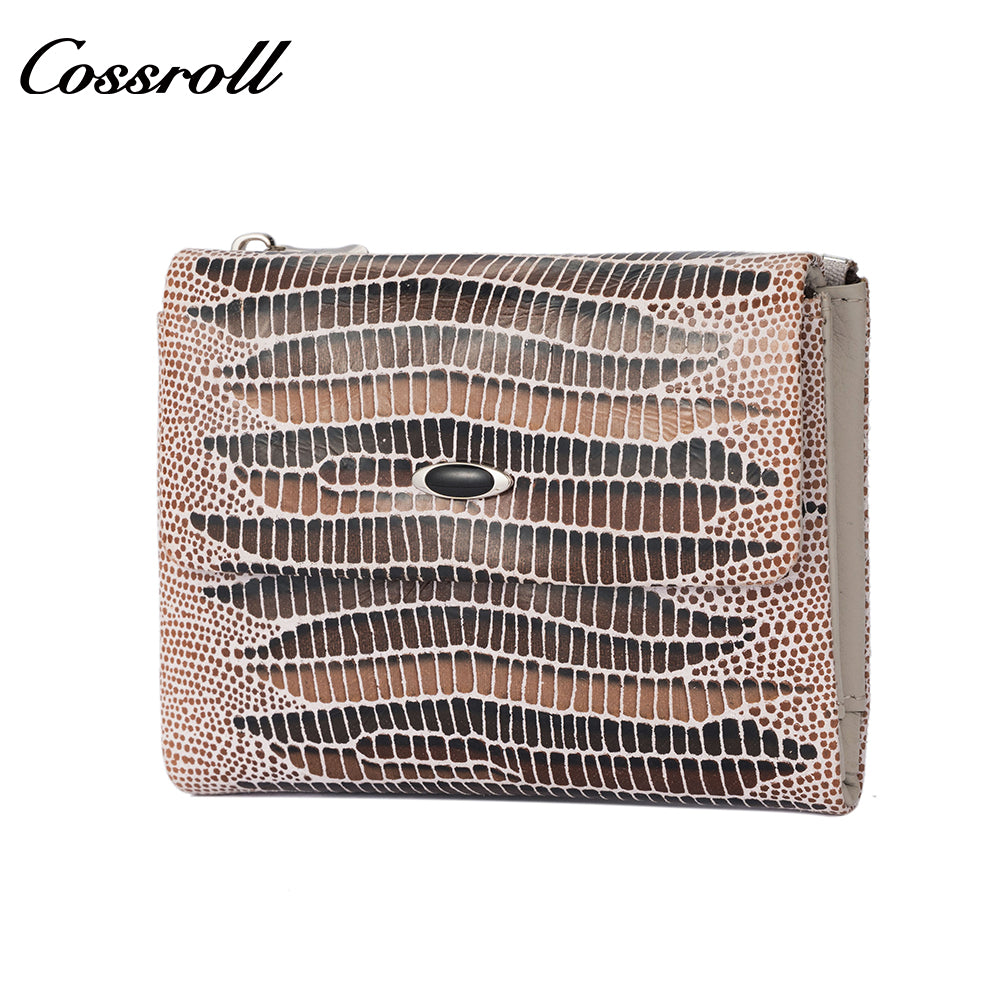 Women's Short Wallet, Genuine Leather, Fashion Embossed Lizard Skin Card and Coin Purse