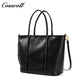Women's Waxed Cowhide Large Capacity Tote Bag, Vintage Commuter Handbag, Shoulder & Crossbody Bag with Detachable Strap