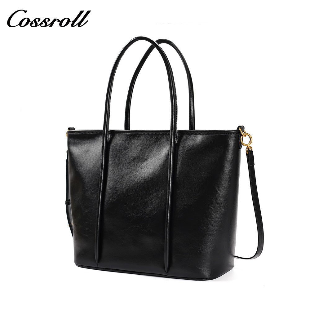 Women's Waxed Cowhide Large Capacity Tote Bag, Vintage Commuter Handbag, Shoulder & Crossbody Bag with Detachable Strap