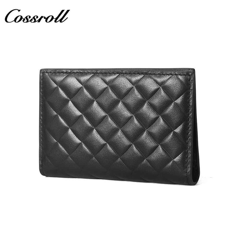 Diamond Quilted Genuine Leather Bifold Card Wallet, Multi-Layer Slots Portable Card Holder for Passport, ID Documents & Daily Cards