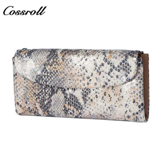 Genuine Leather Wallet Fashion Soft Cowhide Clutch for Women, Large Capacity Storage Bag, Snake Print Wallet