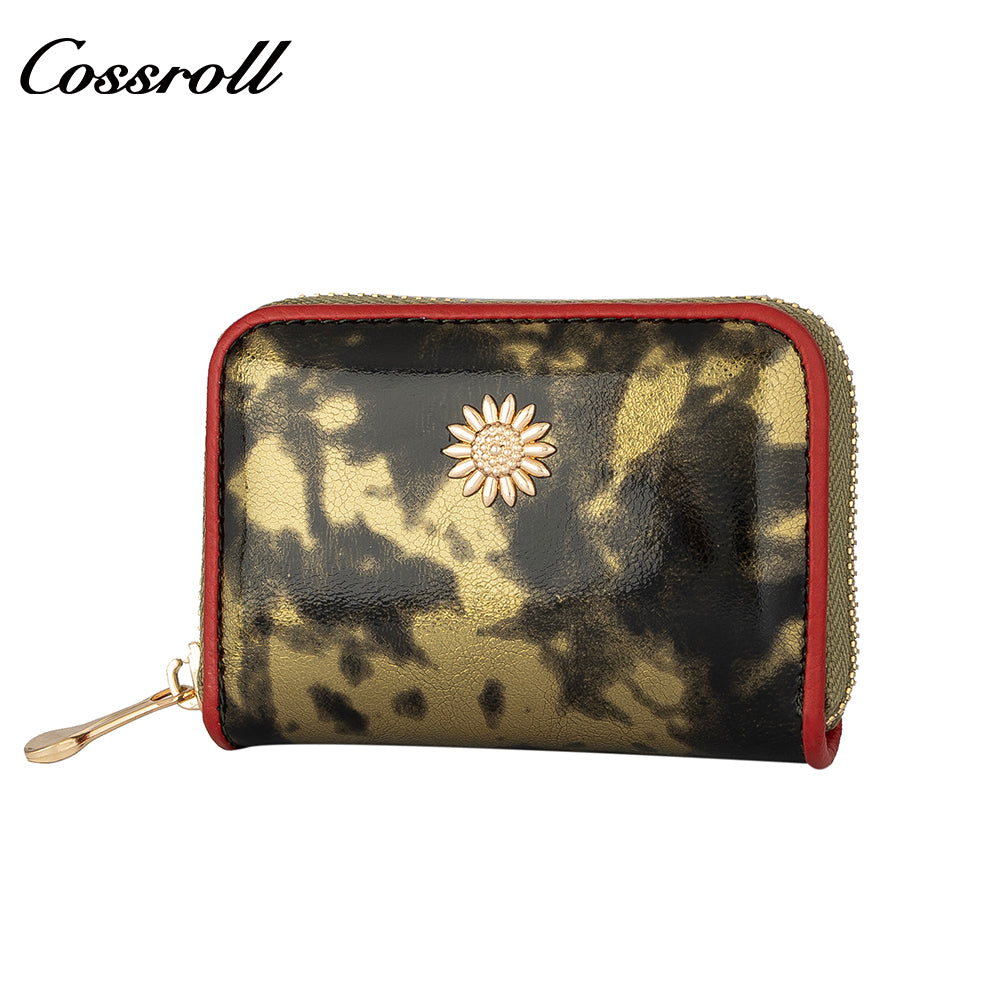 Leather women's purse Multi-functional pattern fashion short long cowhide wallet multi-card holding bag factory custom