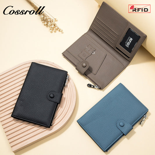 2024 new all-in-one leather passport bag for men and women anti-theft brush ultra-thin ticket clip card bag