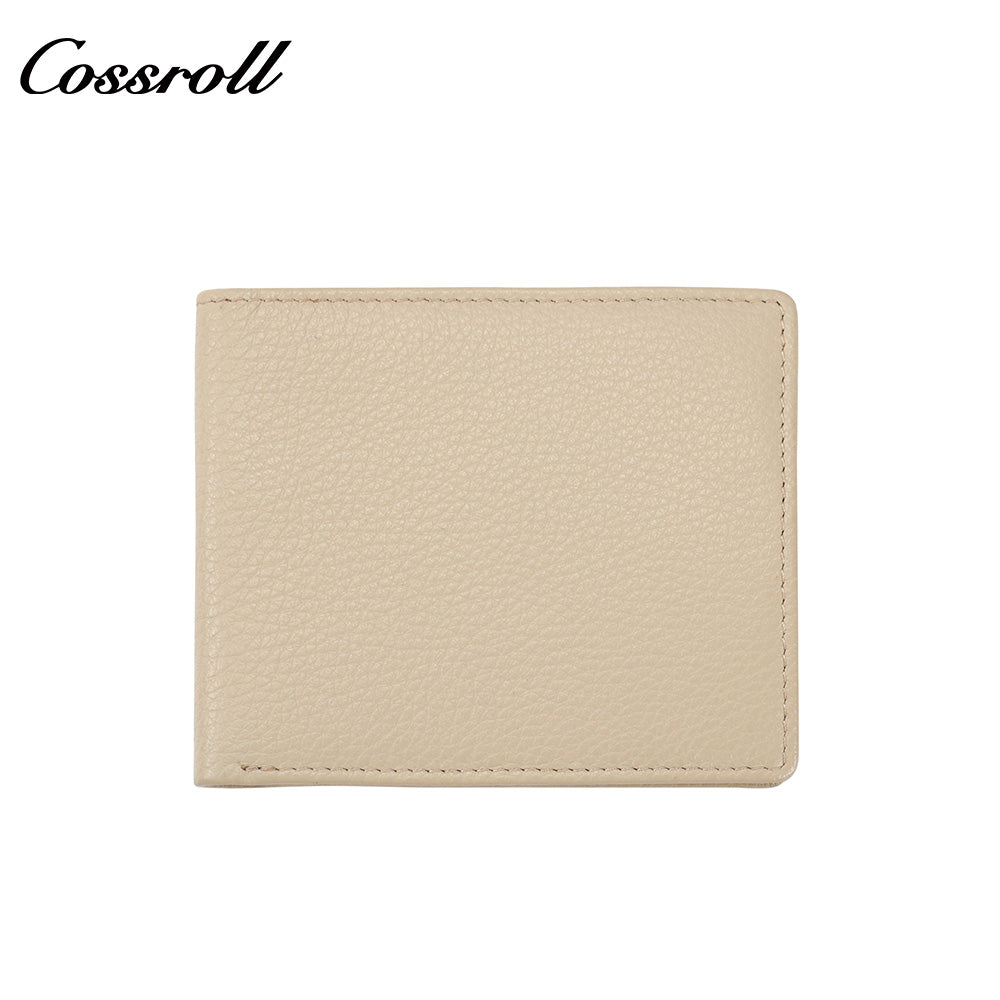 Women's Color Block Litchi Grain Cowhide Bifold Wallet, Minimalist Contrast Genuine Leather Card Holder, Small Bifold Purse with Zipper Coin Pocket