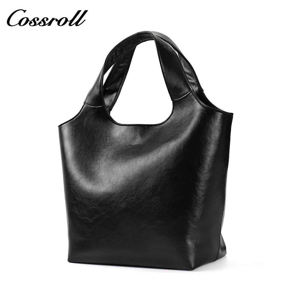 Women's Vintage Waxed Cowhide Crossbody Bag, Minimalist Large Capacity Hand & Shoulder Tote Bag