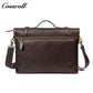 Men's Cowhide Leather Messenger Briefcase, Flap Laptop Handbag, Large Capacity Genuine Leather Shoulder & Crossbody Bag for Business & Daily Commute