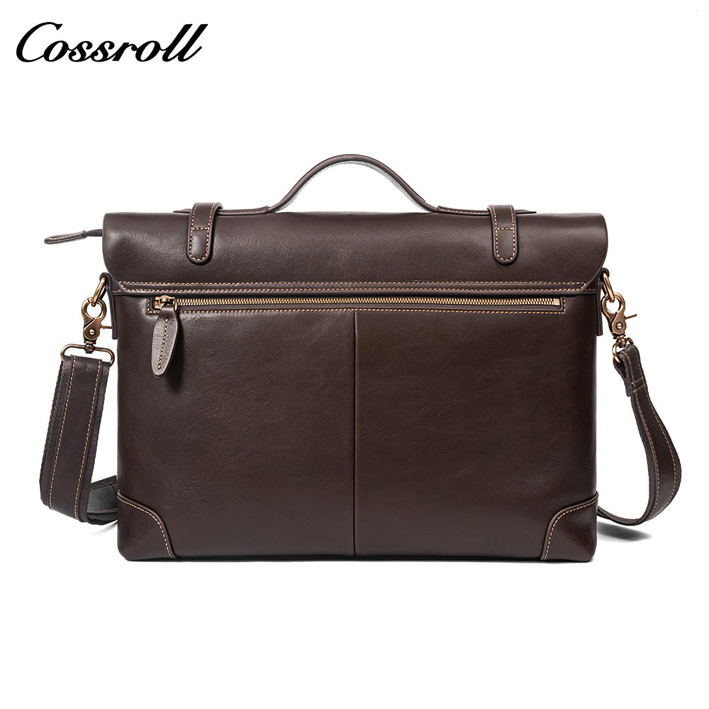 Men's Cowhide Leather Messenger Briefcase, Flap Laptop Handbag, Large Capacity Genuine Leather Shoulder & Crossbody Bag for Business & Daily Commute