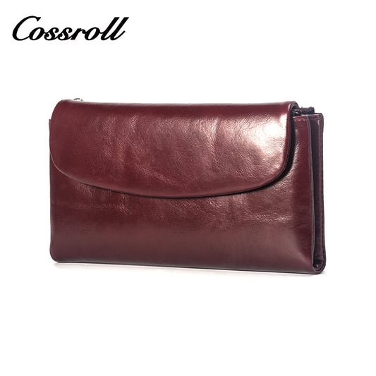 Waxed Women's genuine Leather Long Wallet