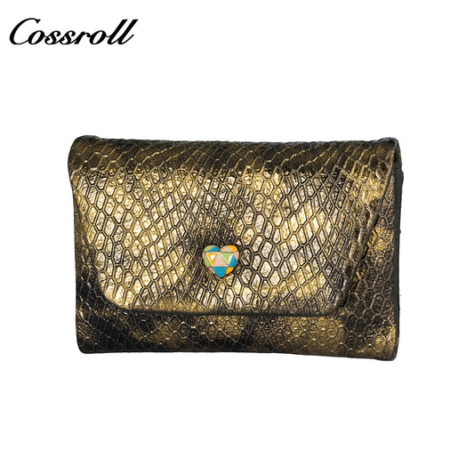 Fashion serpentine leather folding short small purse Femininity 2024 new soft cowhide wallet