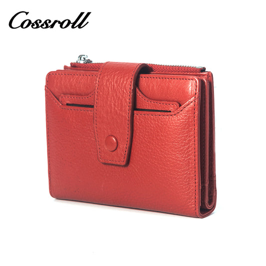 Red short leather wallet