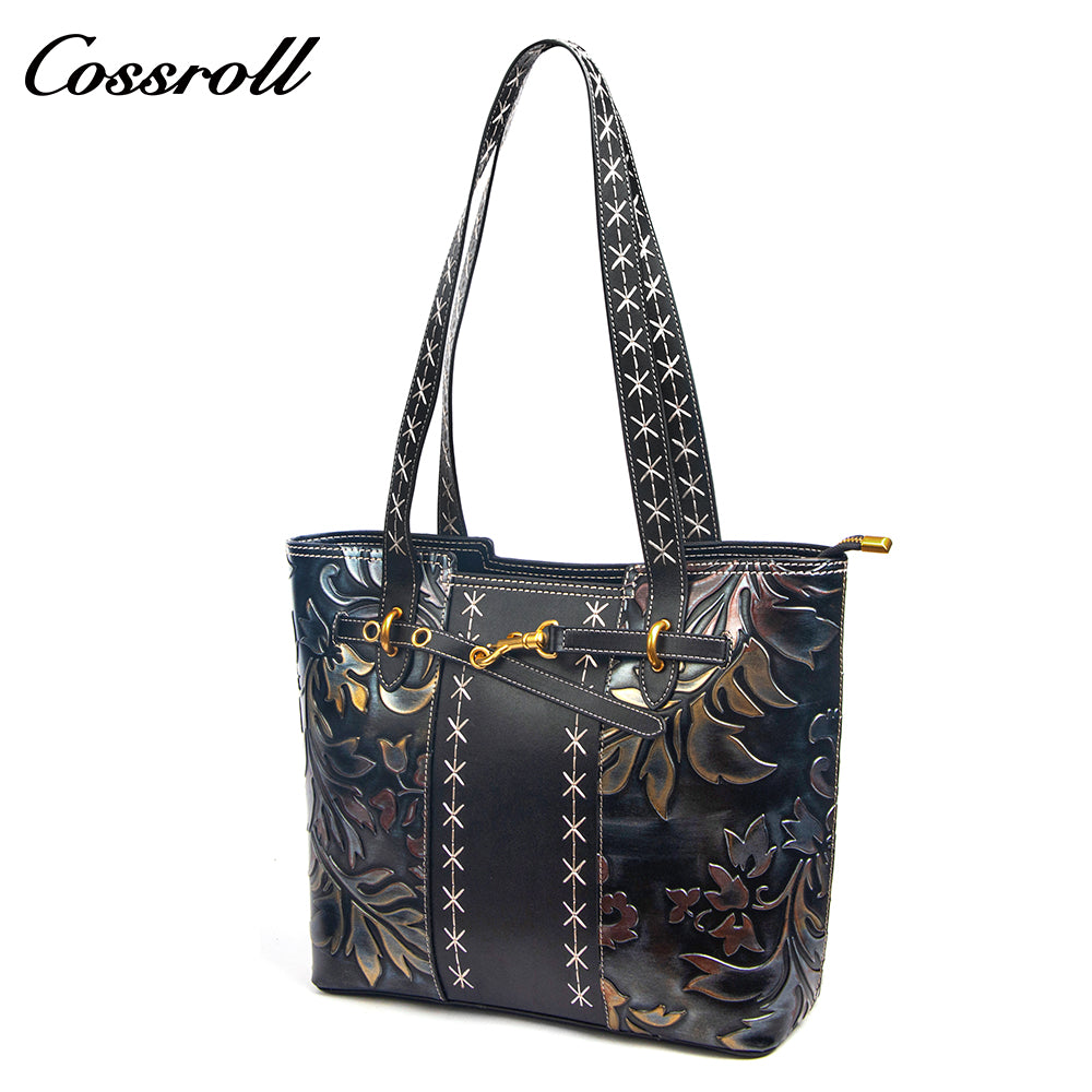 Vintage Embossed Leather Tote Shoulder Bag