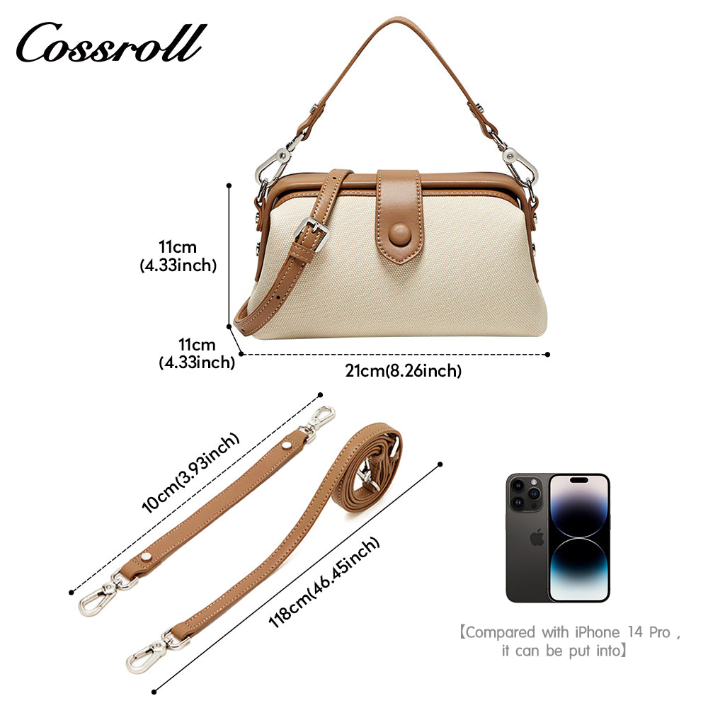 Canvas bag ins style summer leather women's bag 2024 new trend fashion hand bill of lading shoulder crossbody bag doctor bag