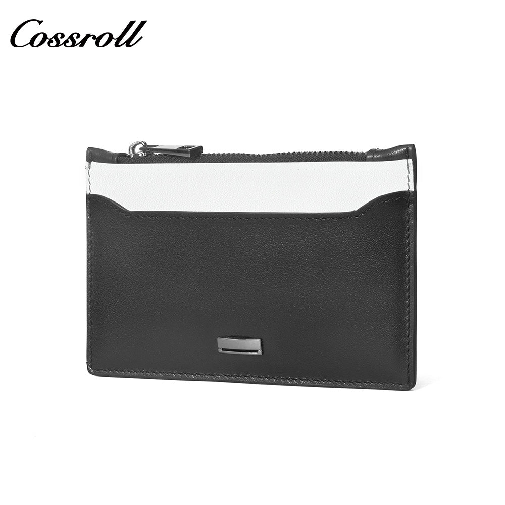 Genuine Leather Ultra Slim Zipper Card Holder, All-in-One Coin & Credit Card 2-in-1 Mini Portable Wallet for Men & Women