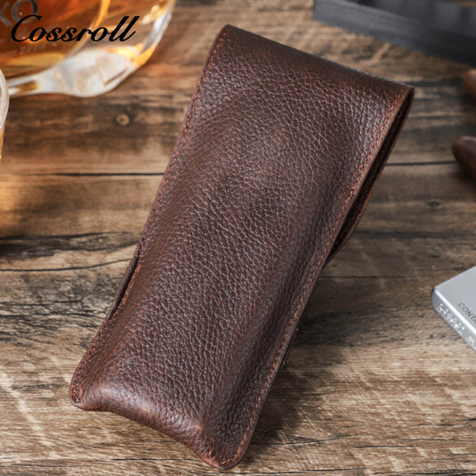 New retro Crazy Horse cowhide three cigar holder Portable cigar holder leather cigar storage bag