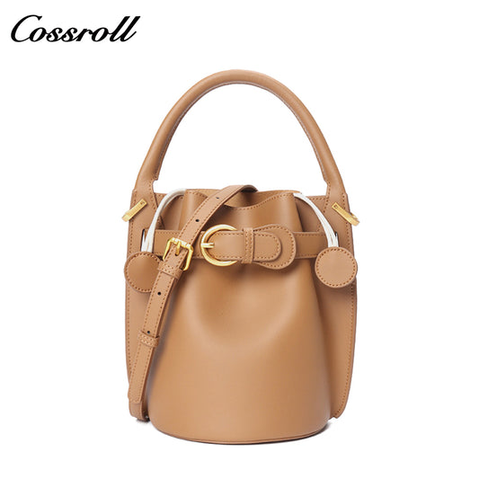 Texture Bucket Bag Cowhide Bags Women Spring and Summer New Niche Design Tote Shoulder Crossbody Bag