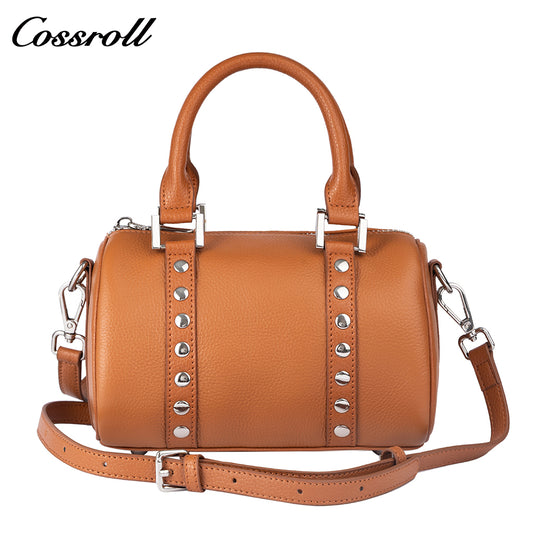 Top-grain leather Boston bag, premium vintage handbag for women, can be carried by hand, on the shoulder, or crossbody