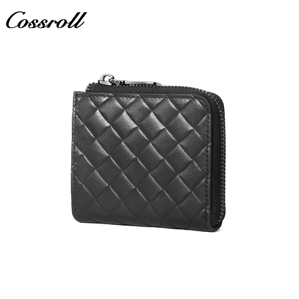 Diamond Quilted Genuine Leather Mini Zipper Card Wallet for Men & Women, Multi-Slot Coin Purse, Portable Short Purse for Daily Commute & ID Documents