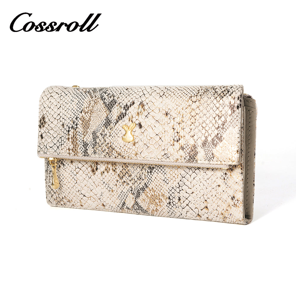 Women's long snakeskin print leather wallet