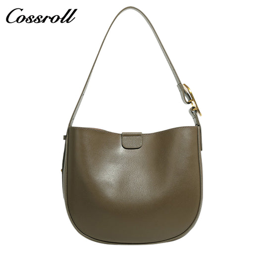 2024 new Korean semi-round saddle bag small fashion leather single shoulder crossbody cowhide female bag simple casual bag