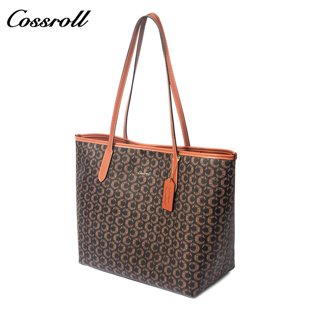 Women Vintage C Monogram Genuine Leather Tote Bag, Large Capacity Commuter Shoulder Handbag