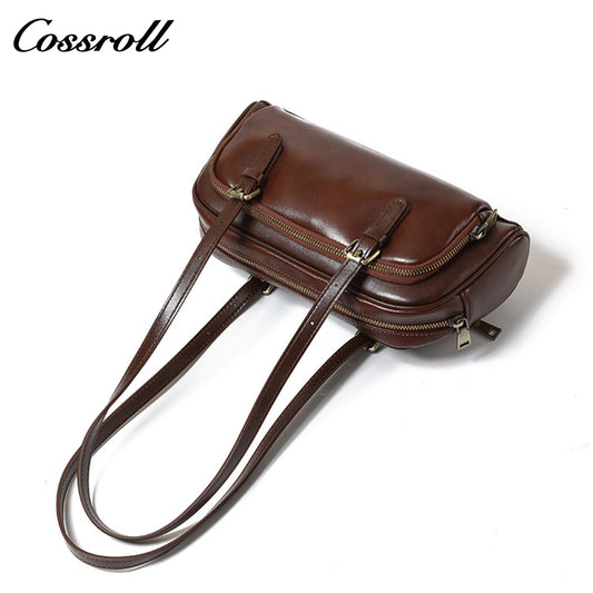 Genuine Leather Women's Bag Retro Bowling Niche Premium Sense Fashion Hundred Simple Armpit Bag Export Biker Mini Bag