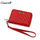 Women's Litchi Grain Cowhide Coin & Card Wallet, Chevron Quilted Wrist Clutch, Multi-functional Card & Coin Storage Pouch
