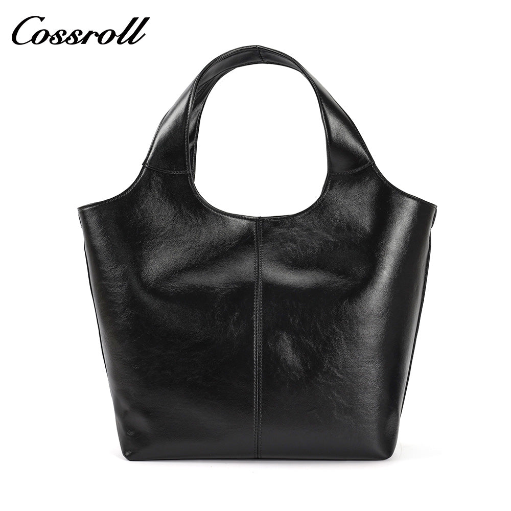 Women's Vintage Waxed Cowhide Crossbody Bag, Minimalist Large Capacity Hand & Shoulder Tote Bag