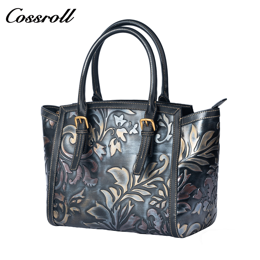 Vintage Embossed Leather Tote Bag for Women, Large Capacity Handbag & Crossbody Bag, Premium Hand-Carved Commuter Bag