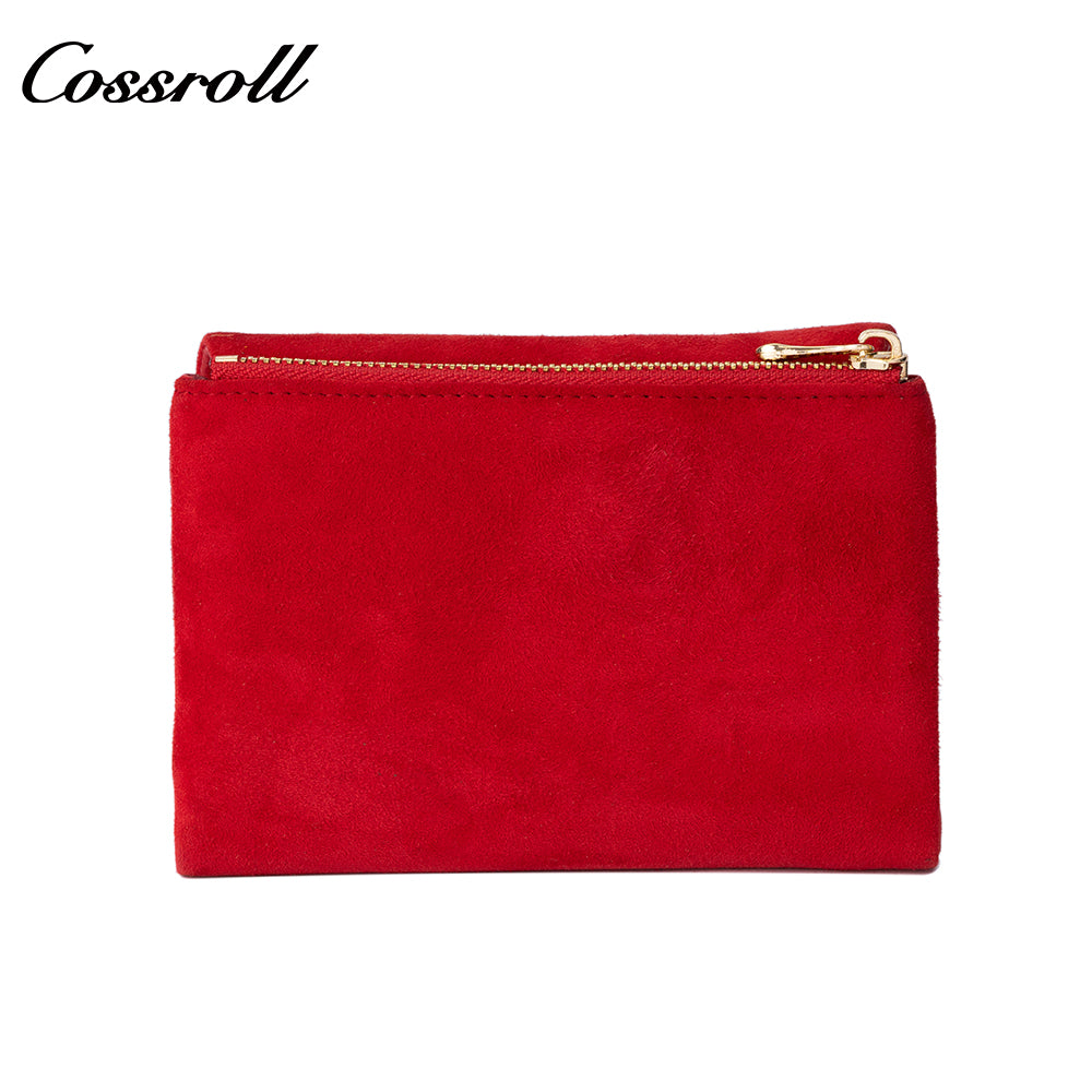 Matte suede magnetic snap women's short wallet with multiple card slots and coin pocket