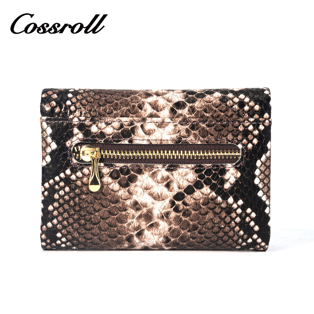 Short snakeskin print women's leather wallet