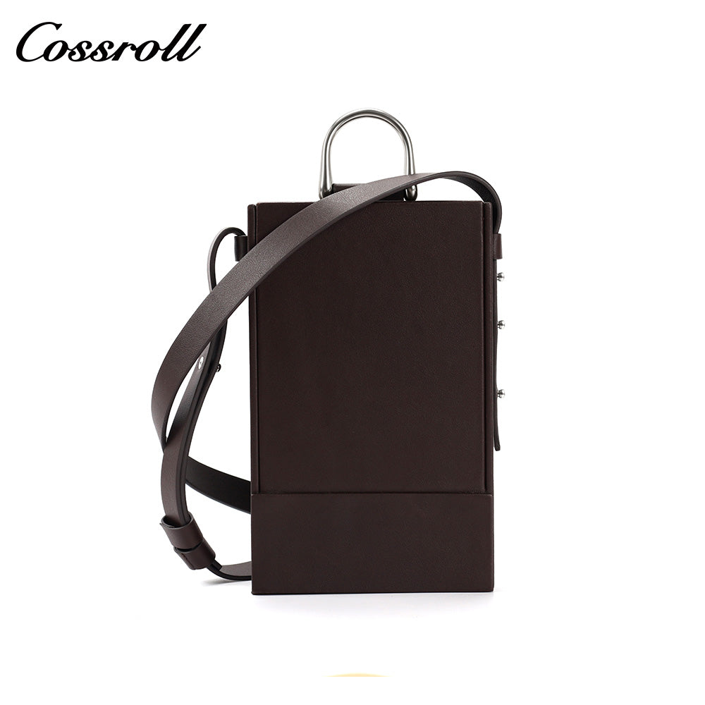 First-layer cowhide square small crossbody bag, minimalist and niche handheld single-shoulder mini phone bag