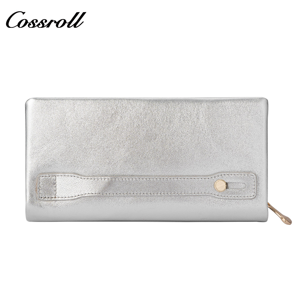 Women's genuine leather wallet, glossy leather, large-capacity double-layer stylish zippered bill wallet