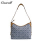 Women's Vintage All-Over Jacquard Denim Monogram Bag, Canvas Spliced Large Capacity Commute Shoulder Bag, Casual Monogram Underarm Shopping Bag