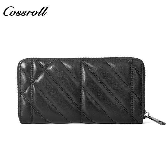 Women's Diagonal Quilted Long Zip Around Wallet, Genuine Leather Large Capacity Multi Card Slots Hand Purse, All-in-One Bag for ID Cards & Coins