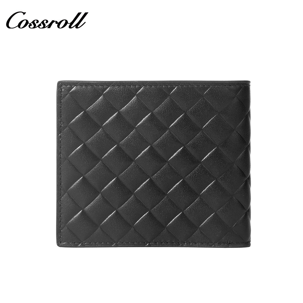 Men's Diamond Quilted Genuine Leather Bifold Wallet, Multi-Slot Ultra Slim Short Purse for Business & ID Cards