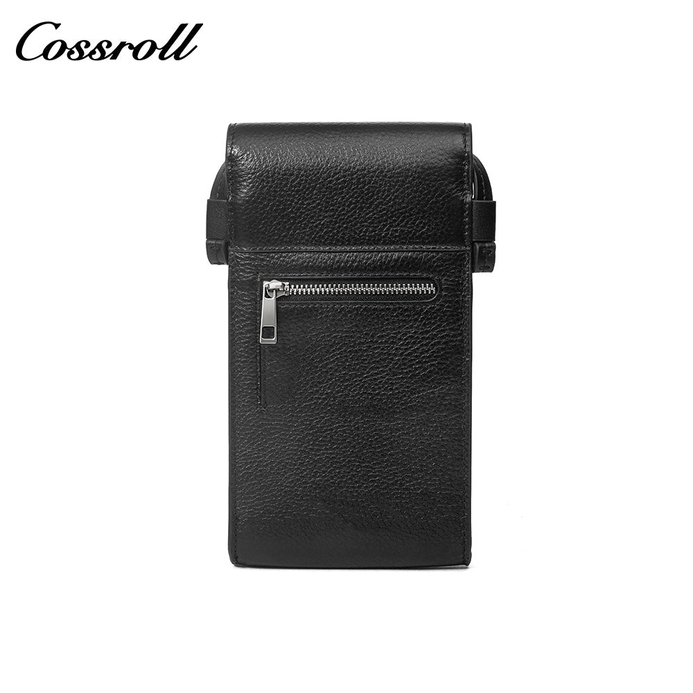 Grain Leather Phone Crossbody Bag, 2-in-1 Cowhide Purse with Zipper Cash & Card Slots