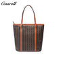 Women Vintage C Monogram Vertical Tote Bag, Large Capacity Zipper Shoulder Handbag for Laptop & Daily Commute