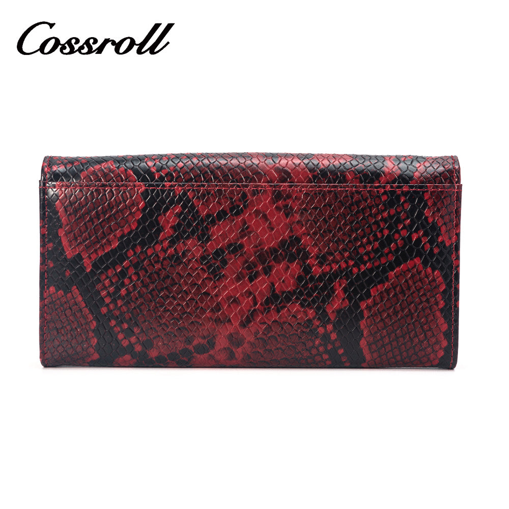 Explosive factory recommends snake pattern classic long ladies wallet wine red