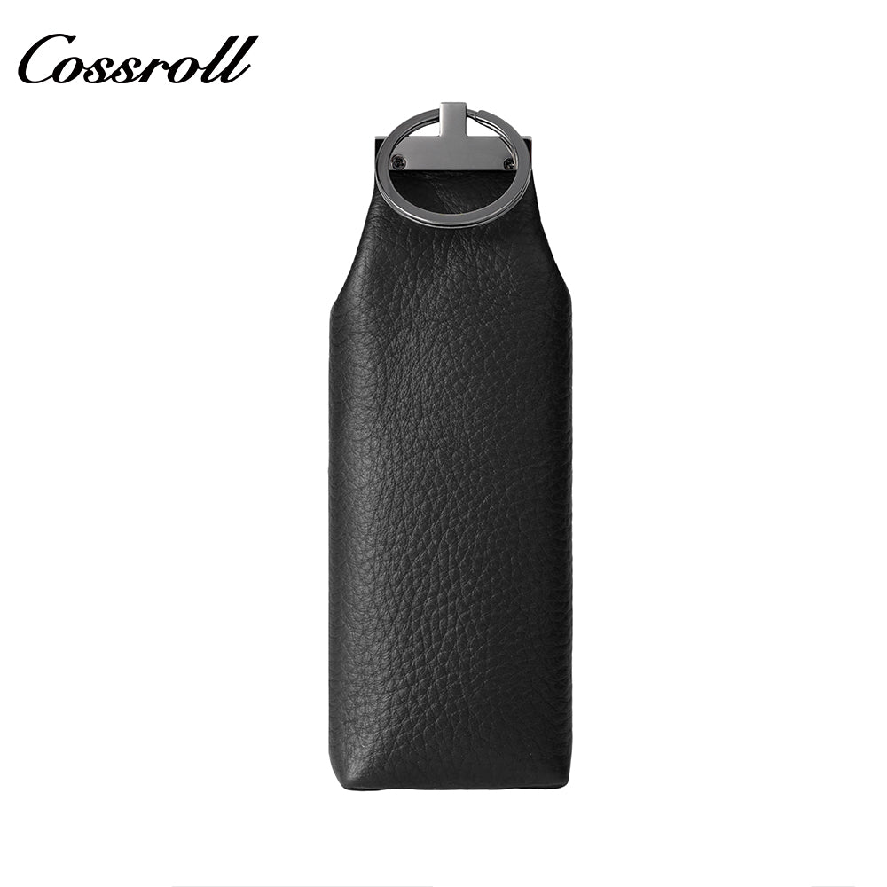 Practical men's cowhide leather key pouch with zipper universal coin purse