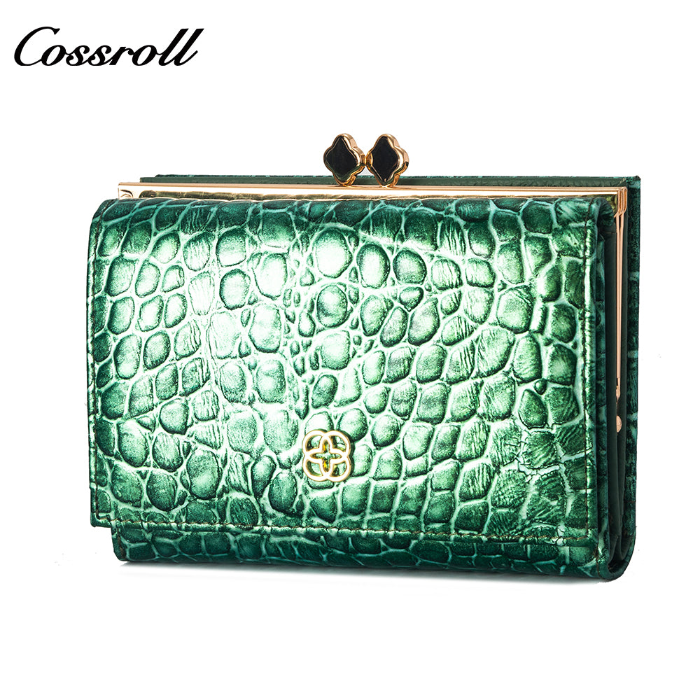 2023 New Design leather fasion slim wallet custom logo   crocodile texture Genuine Leather