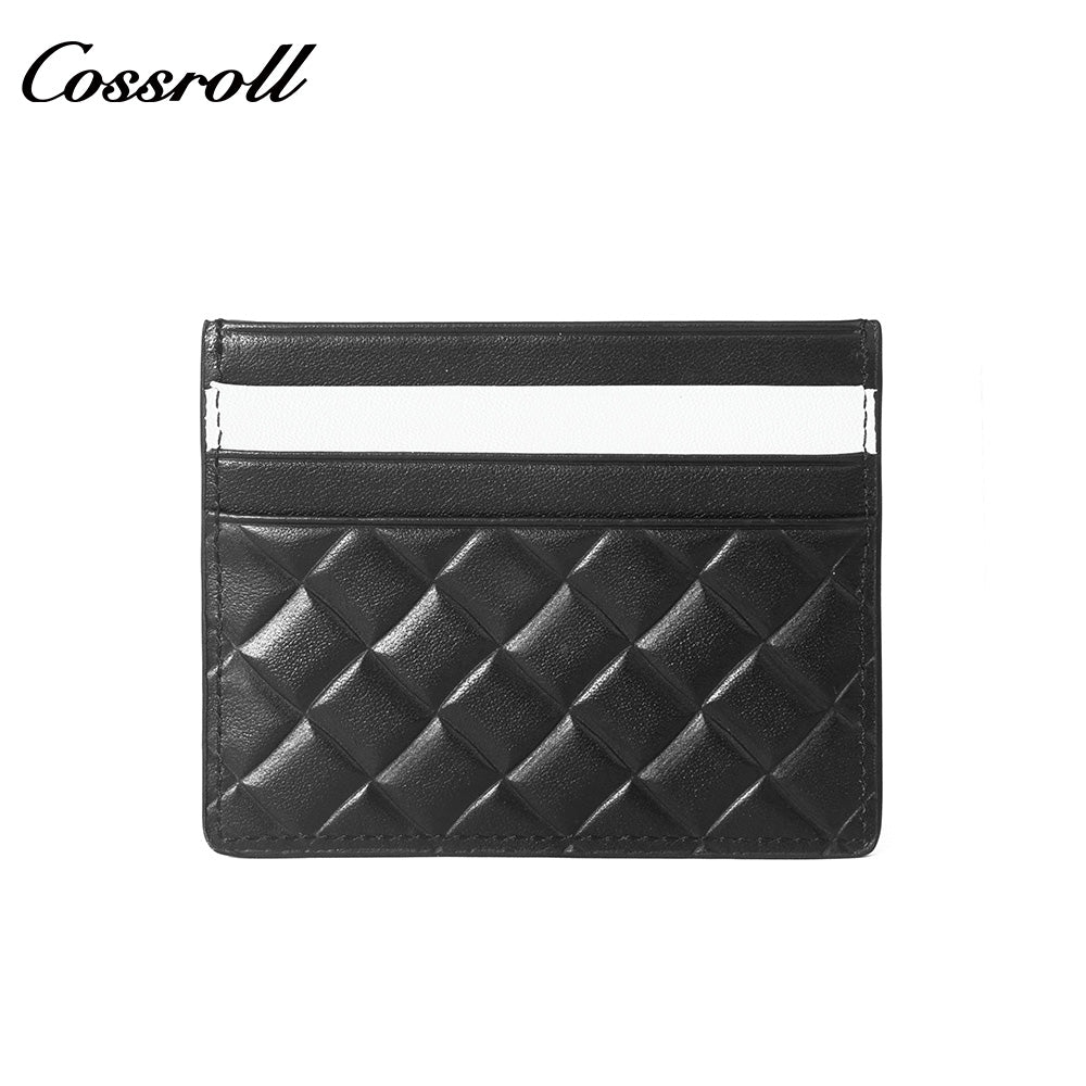 Slim Genuine Leather Card Holder with Diamond Quilted Embossing, Multi-Slot ID & Business Card Case