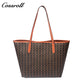 Women Vintage C Monogram Genuine Leather Tote Bag, Large Capacity Commuter Shoulder Handbag