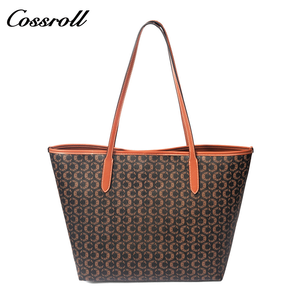 Women Vintage C Monogram Genuine Leather Tote Bag, Large Capacity Commuter Shoulder Handbag