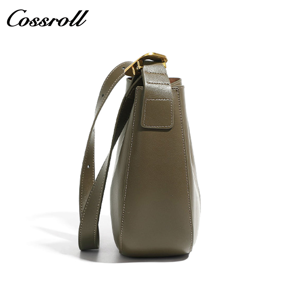 2024 new Korean semi-round saddle bag small fashion leather single shoulder crossbody cowhide female bag simple casual bag