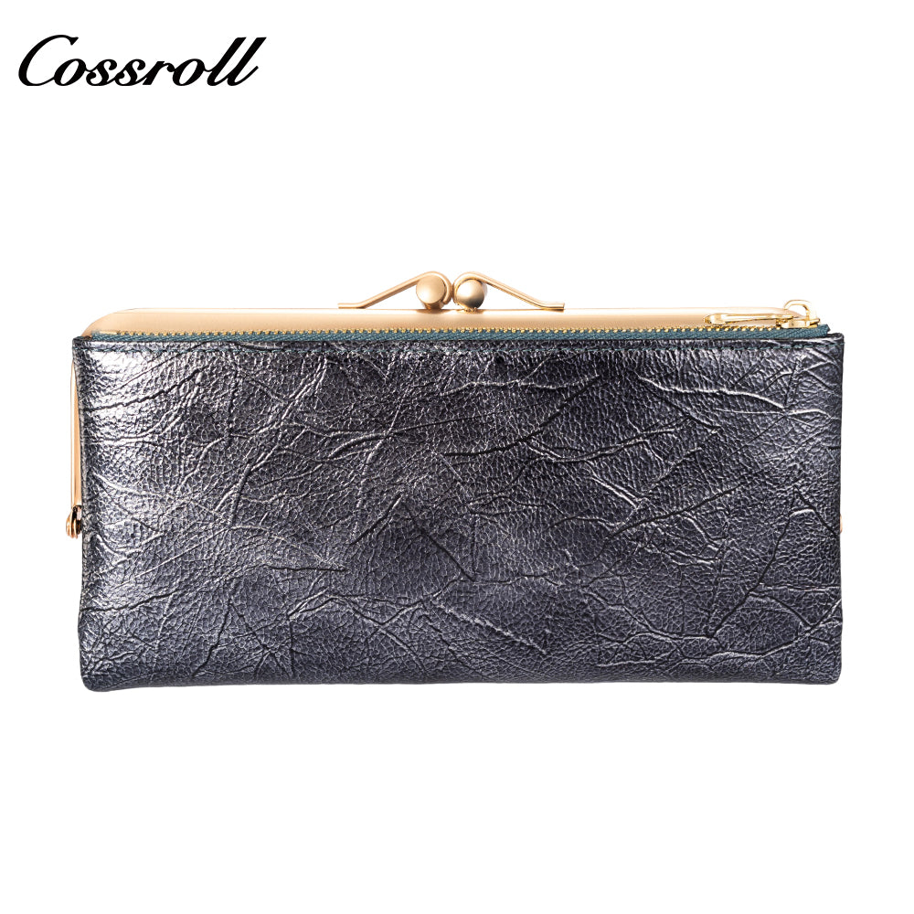 Retro multi-function folding clip long coin wallet 2024 new portable all-in-one multi-card women's mobile phone bag