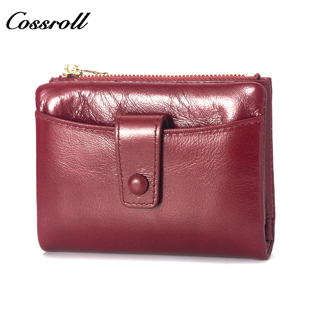 New leather women's long purse zipper wallet Large capacity waxed cowhide coin purse card bag factory custom