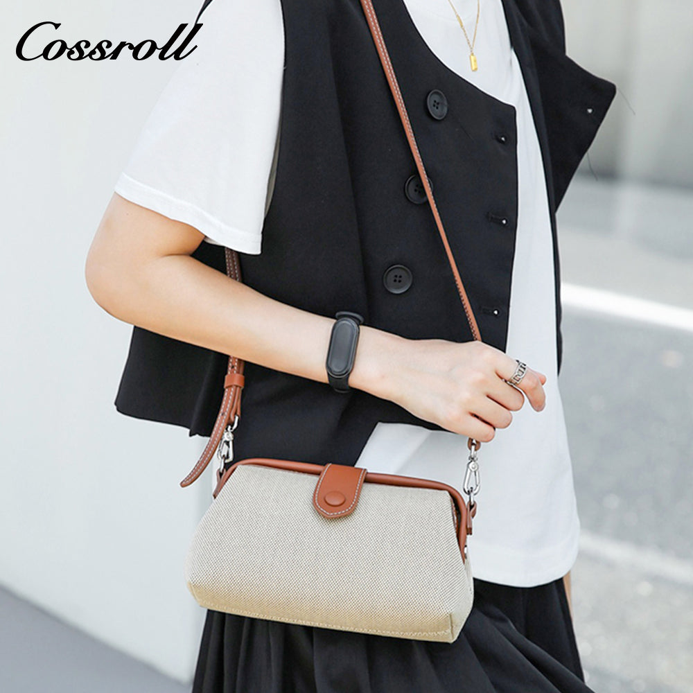 Canvas bag ins style summer leather women's bag 2024 new trend fashion hand bill of lading shoulder crossbody bag doctor bag